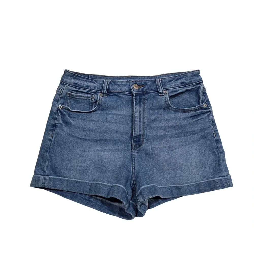 American Eagle Denim Shorts Womens 8 Blue High Rise Cuffed Medium Wash Stretch‎
